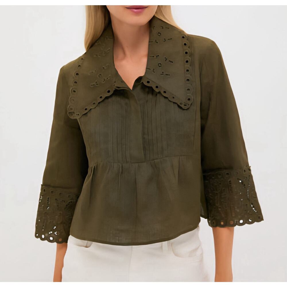 Tuckernuck Linen Jones Blouse Army Green New L $248